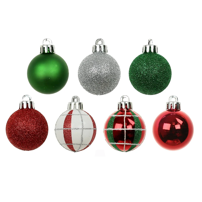 7 Pack 1.5" Red, Green, White & Silver Shatterproof Ball Ornaments by Ashland®