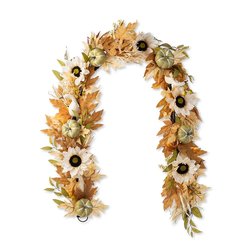 Glitzhome® 72" Fall Neutral Sunflower, Pumpkin and Leaf Garland