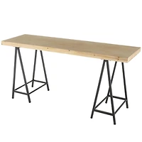 63" Brown Living Room Console Table with Black Metal Supports