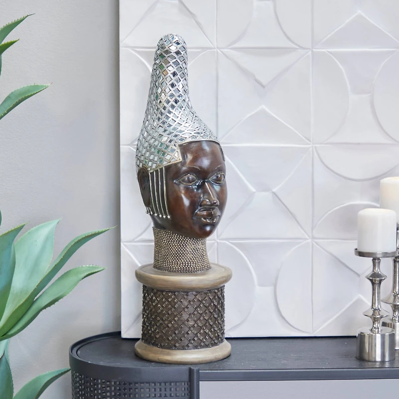 25" Brown & Silver Head Mask Sculpture