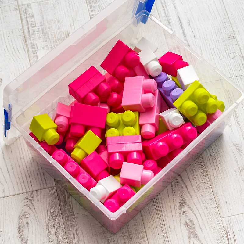 IRIS® 12qt. Clear Deep Storage Boxes with Lids & Blue Latches, 4ct.