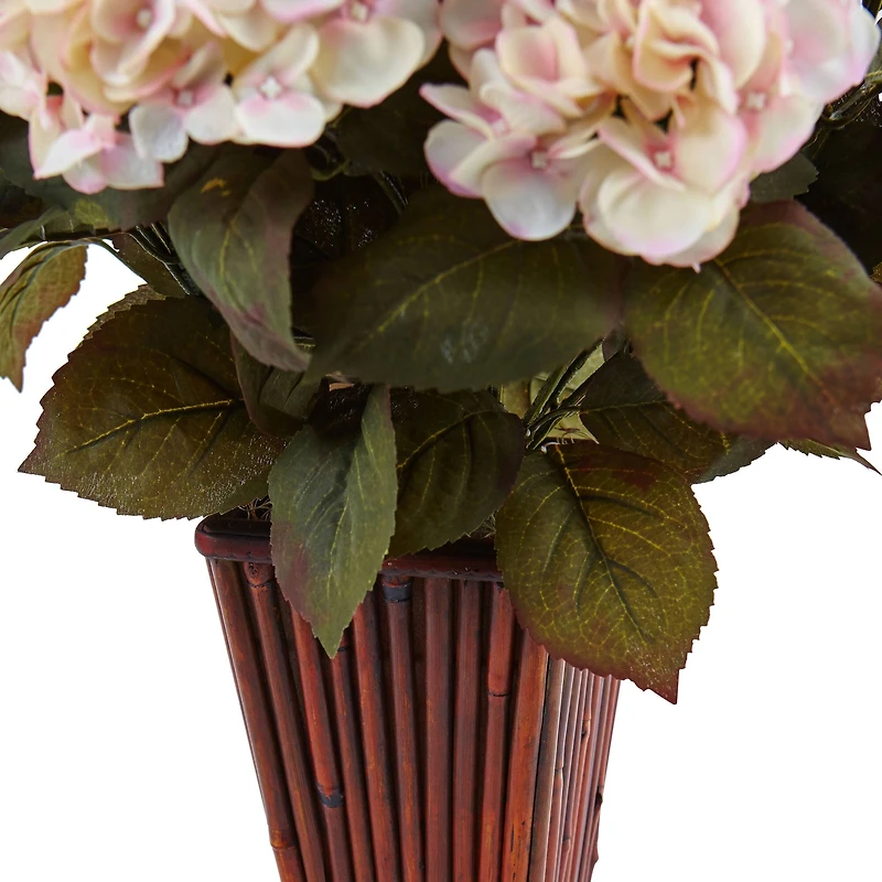 Hydrangea Silk Arrangement in Bamboo Planter