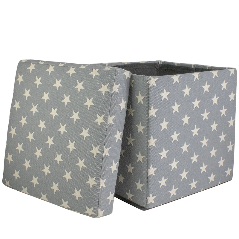 12" Gray with White Stars Collapsible Ottoman