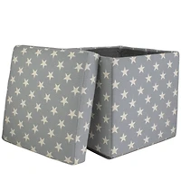 12" Gray with White Stars Collapsible Ottoman