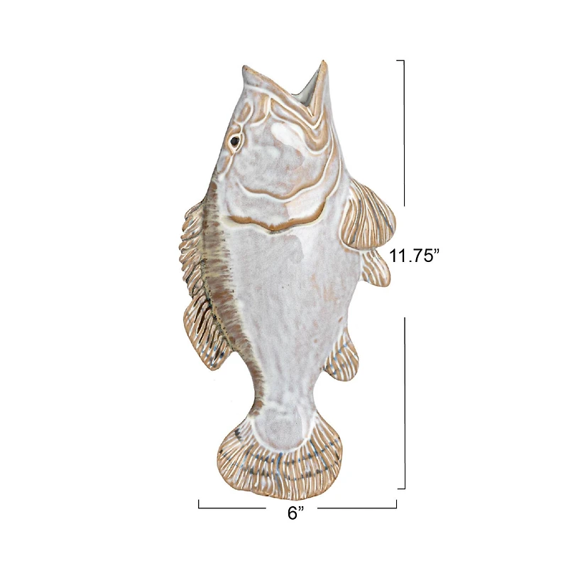 Hello Honey® 11.75" White & Tan Reactive Glaze Stoneware Fish Shaped Wall Vase