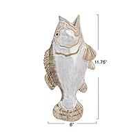 Hello Honey® 11.75" White & Tan Reactive Glaze Stoneware Fish Shaped Wall Vase
