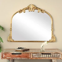 44" x 34" Gold Metal Ornate Arched Baroque Wall Mirror