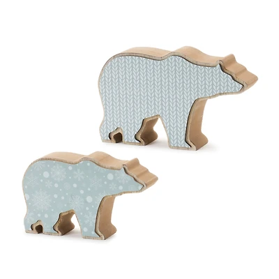 Wood Polar Bear Decor Set, 3" & 3.75"