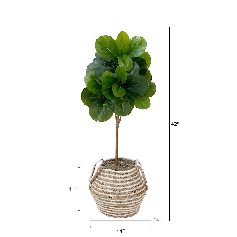 3.5ft. Artificial Fiddle Leaf Fig Tree with Handmade Cotton & Jute Basket with Tassels