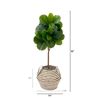 3.5ft. Artificial Fiddle Leaf Fig Tree with Handmade Cotton & Jute Basket with Tassels