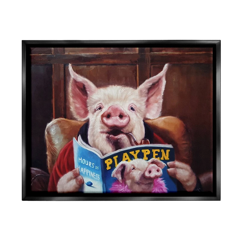 Stupell Industries Funny Pig Magazine Man Cave Floater Framed Art