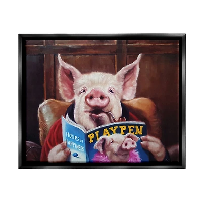 Stupell Industries Funny Pig Magazine Man Cave Floater Framed Art