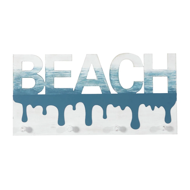 Blue Wood Coastal Wall Hook