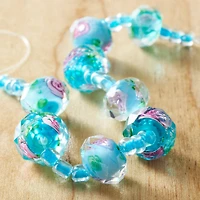 Aqua Floral Lampwork Glass Rondelle Beads, 11mm by Bead Landing™