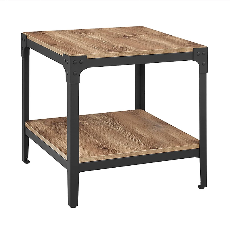 Walker Edison Barnwood Angle Iron Rustic Wood Side Table Set