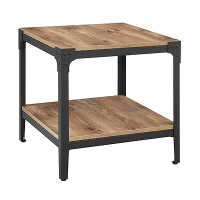 Walker Edison Barnwood Angle Iron Rustic Wood Side Table Set