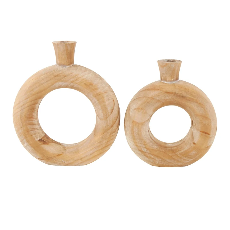 Natural Wood Circular Vase with Cutout Center Set