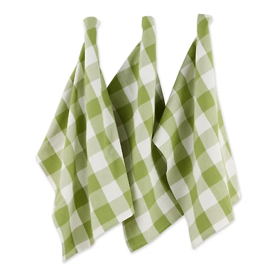 DII® Antique Green Buffalo Check Dish Towels, 3ct.