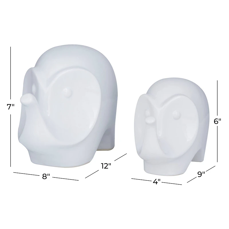 Set of 2 White Stoneware Contemporary Sculpture, 7", 6"