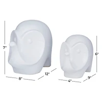 Set of 2 White Stoneware Contemporary Sculpture, 7", 6"
