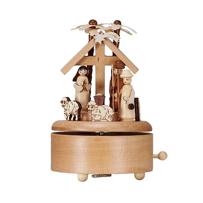 Hello Honey® 6.25" Wind-Up Wood Nativity Music Box