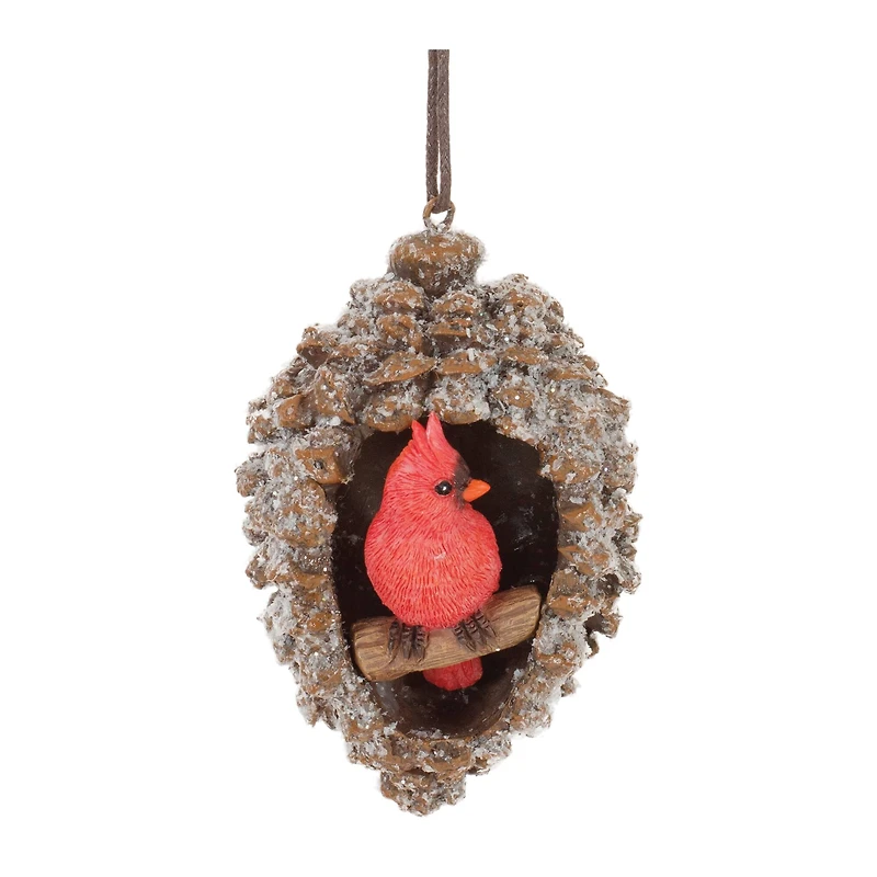 6" Frosted Pinecone Cardinal Ornaments, 6ct.