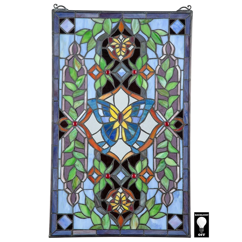 Design Toscano 25.5" Butterfly Utopia Tiffany-Style Stained Glass Window Hanging Décor
