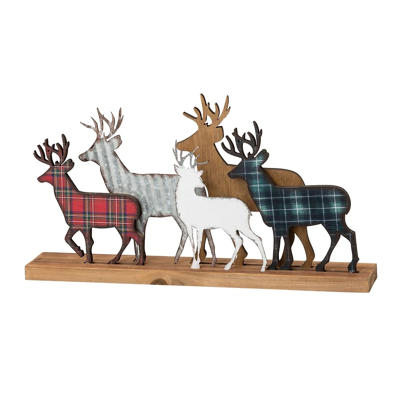 Glitzhome® 18" Galvanized Metal & Wooden Reindeer Table Décor