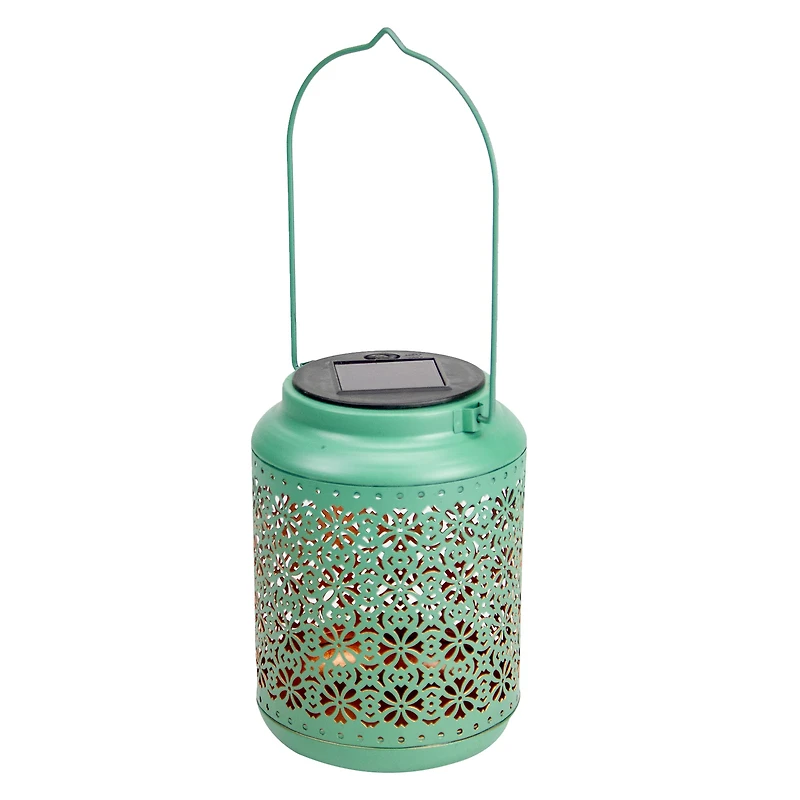 7" Integrated Floral Pattern Outdoor Solar Lantern with Handle