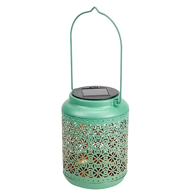 7" Integrated Floral Pattern Outdoor Solar Lantern with Handle