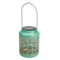 7" Integrated Floral Pattern Outdoor Solar Lantern with Handle