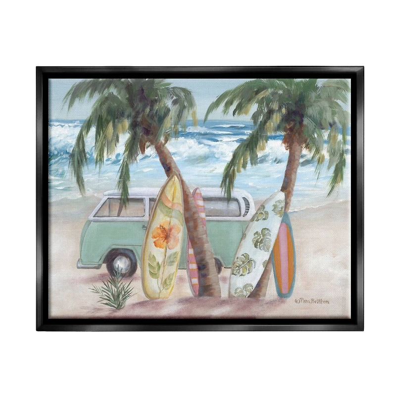 Stupell Industries Summer Waves Tropical Van Surfboards Floater Framed Art