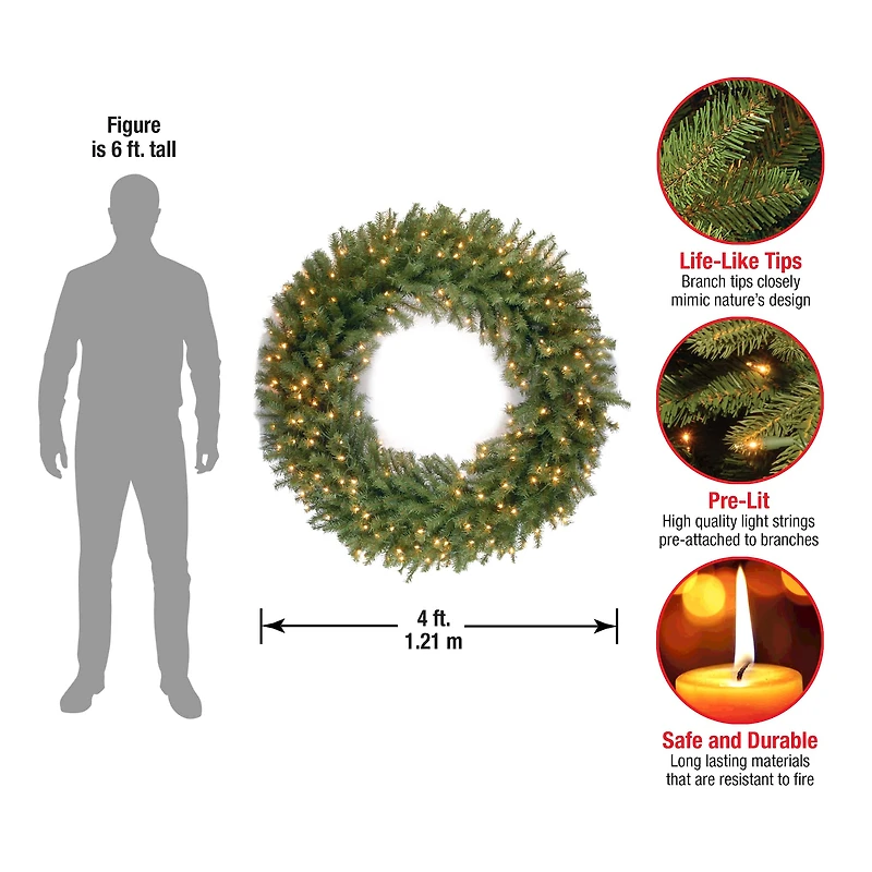 48" White LED Norwood Fir Wreath