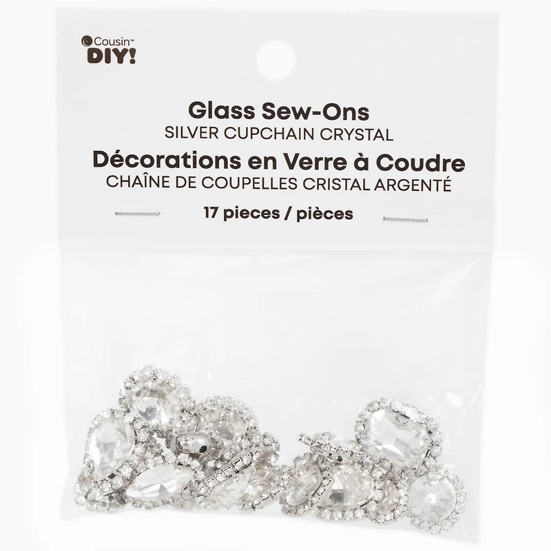 CousinDIY Silver Cupchain Crystal Glass Sew-On Rhinestones, 17ct.