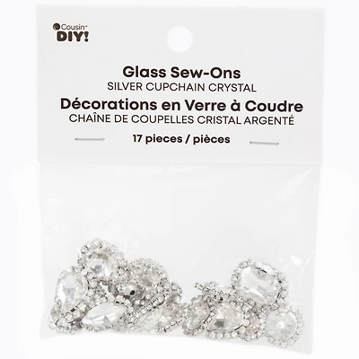 CousinDIY Silver Cupchain Crystal Glass Sew-On Rhinestones, 17ct.