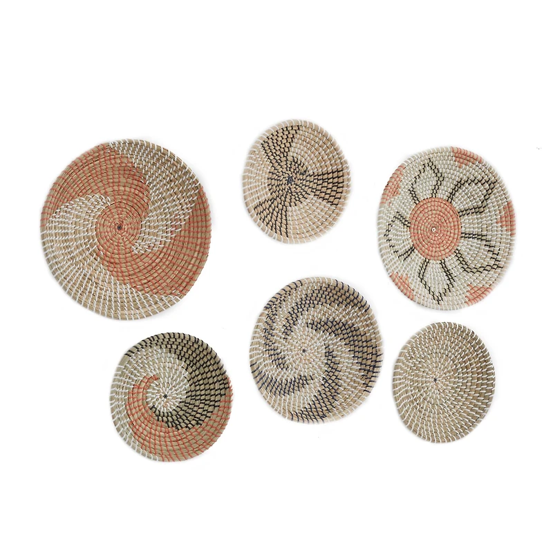 Set of 6 Brown Seagrass Eclectic Wall Decor, 14" x 14" x 3"