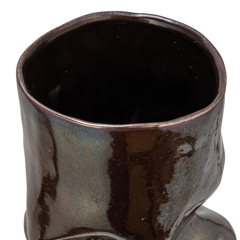 Hello Honey® 5.5" Iridescent Dark Brown Organic Shaped Stoneware Vase