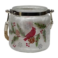 4" Hand Painted Christmas Cardinal & Pine Flameless Glass Christmas Candle Holder