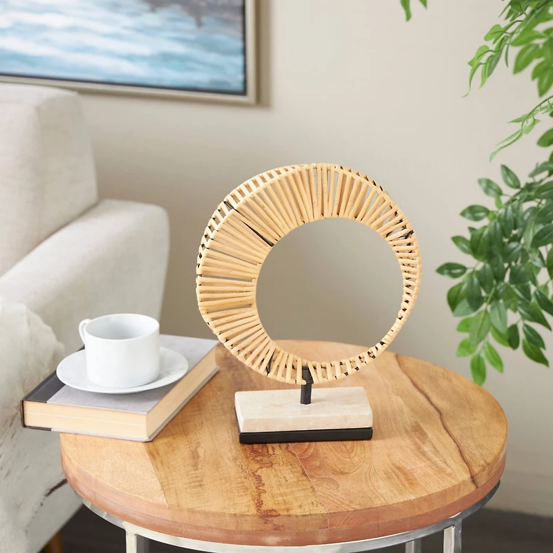 12.5" Brown Abstract Handmade Mobius Strip Sculpture with White Marble Base