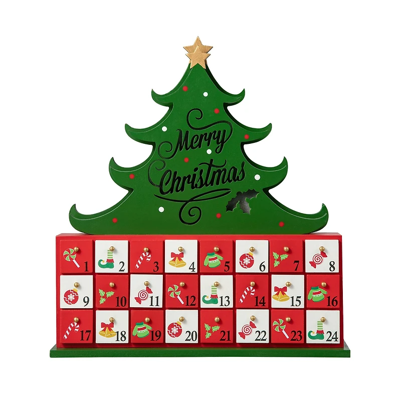 Glitzhome® 15.25" Lighted Christmas Tree Advent Calendar Décor