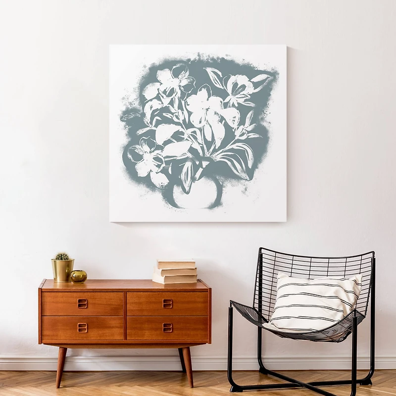 Blue Spray Paint Floral 30" x 30" Canvas Wall Art