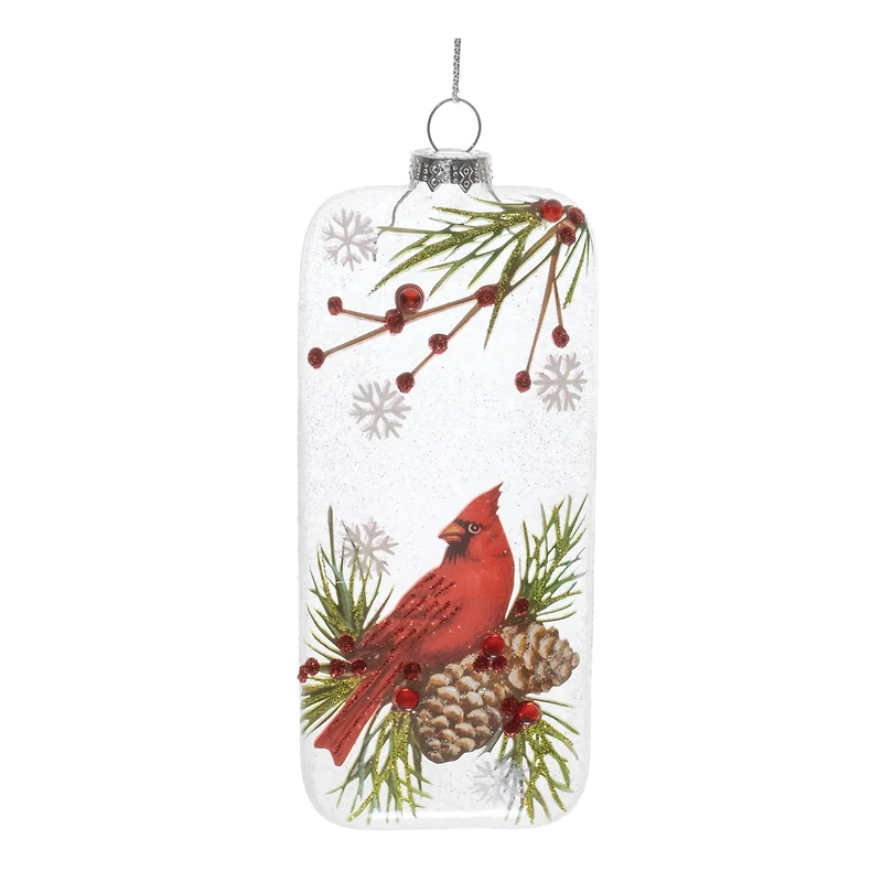 6" Glittered Glass Cardinal & Chickadee Ornaments Set