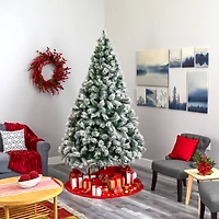 8ft. Pre-Lit Flocked Oregon Pine Artificial Christmas Tree, Clear LED Lights