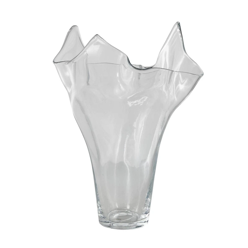 Clear Tulip-Inspired Glass Vase with Wavy Opening