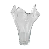 Clear Tulip-Inspired Glass Vase with Wavy Opening