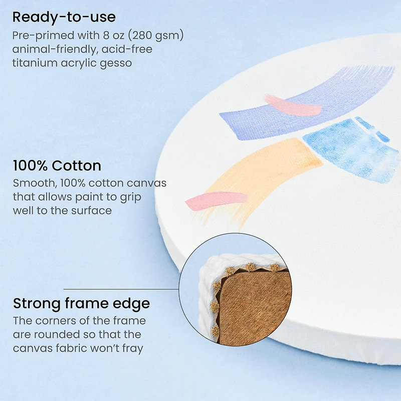 Arteza® 10" Round White Classic Stretched Canvases