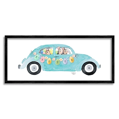 Stupell Industries Decorated Easter Car Bunnies Floral Pattern Banner Framed Giclee Art