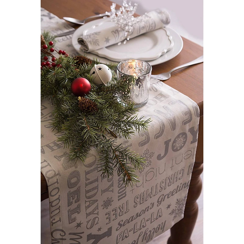 DII® 108" Silver Christmas Collage Table Runner
