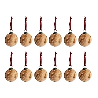 Hello Honey® 12 Pack 4" Frosted Berry Glass Ball Ornaments with Burgundy Velvet Ribbon