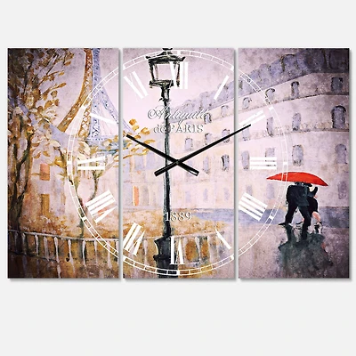 Designart Love In Paris V Traditional 3 Panel Wall Clock